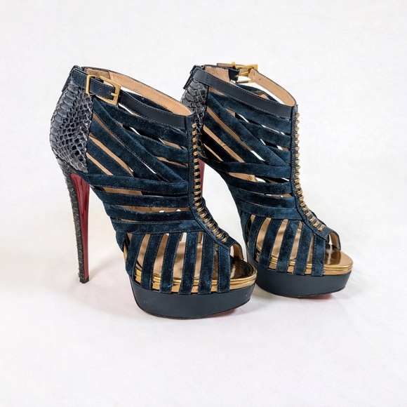 Christian Louboutin Shoes - Christian Louboutin Karina Teal Suede Python Booties EU 37 (US 6–6.5)